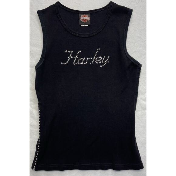 Women’s HARLEY DAVIDSON Tank CRYSTALS On Front & Down Both Sides Doha Qatar Med - Picture 1 of 7